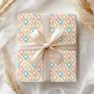 Papier Cadeau Boho Pastel Féminin Rétro Géométrique Rose Vert