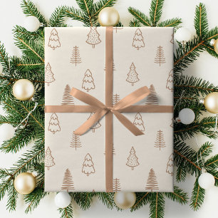 Papier Cadeau Boho Pins Arbres Neutre Hiver Minimaliste Forêt
