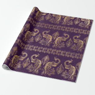 Papier Cadeau Boho Purple et Gold Peacock
