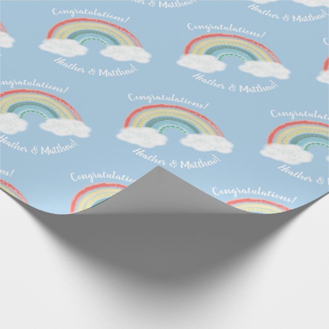 Papier Cadeau Boho Rainbow Baby shower Blue Boy (Coin)