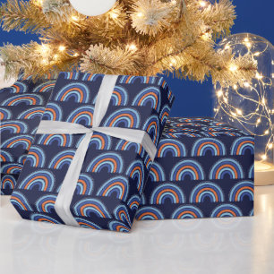 Papier Cadeau Boho Rainbow Orange et Navy Blue