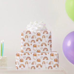 Papier Cadeau Boho Rainbow Stars Terracotta Marron Baby Shower