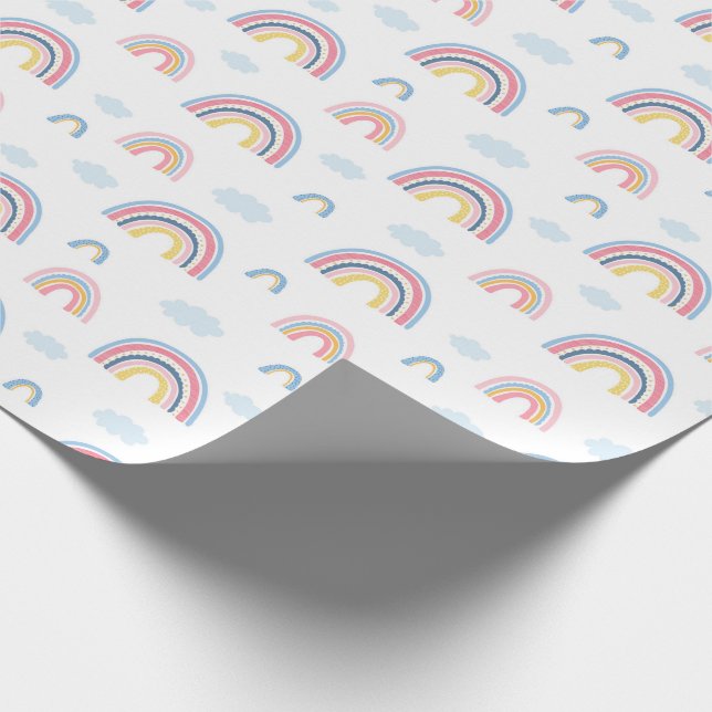 Papier Cadeau Boho Rainbows rose bleu jolie (Coin)