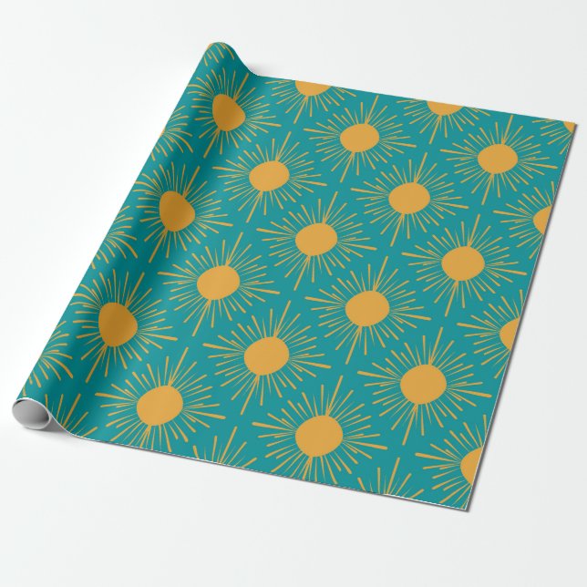 Papier Cadeau Boho Ray of Sun Turquoise (Déroulé)