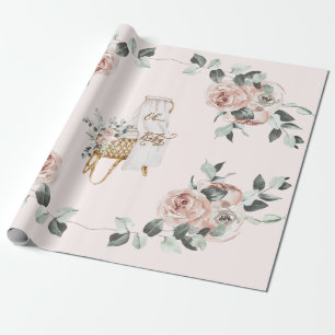 Papier Cadeau Boho Roses Oh Baby Brown et rose Bassinet