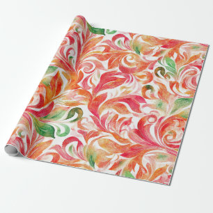Papier Cadeau Boho Rouge Rose Orange Vert Paisley Floral