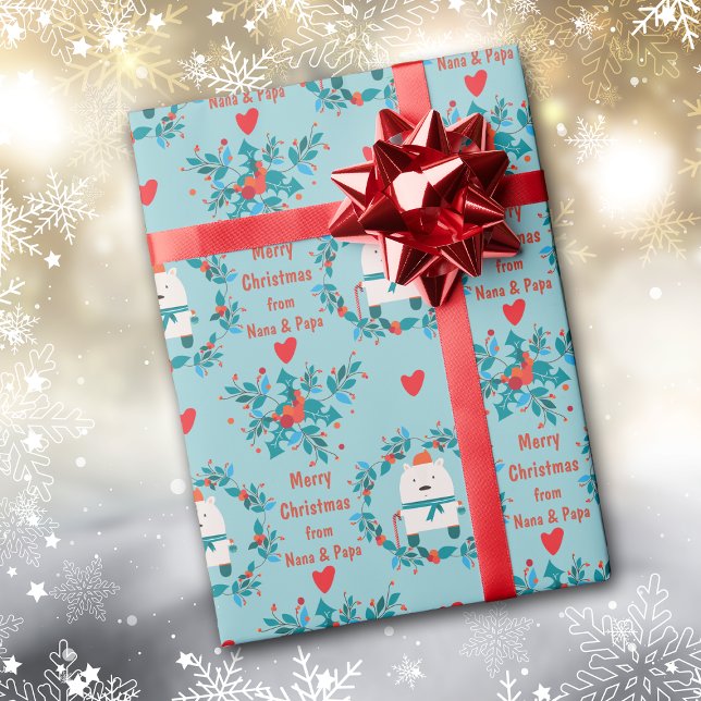 Papier Cadeau Boho Snow Bear Wreath and Hearts Noël (Créateur téléchargé)