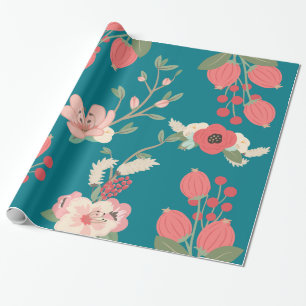 Papier Cadeau Boho Teal floral