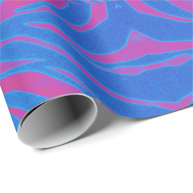 Papier Cadeau Boho Tiger Bleu et rose (Coin rond)