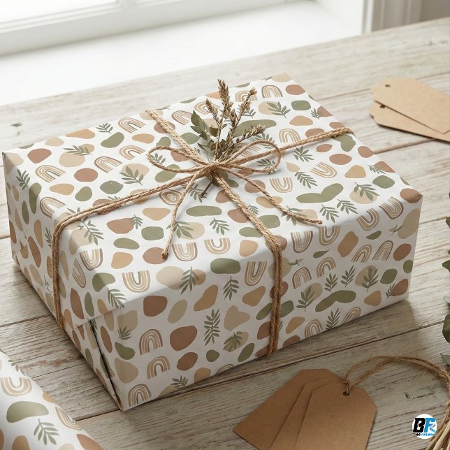 Papier Cadeau Boho Tons Terre Formes Abstraites & Botanique Arc- (Créateur téléchargé)