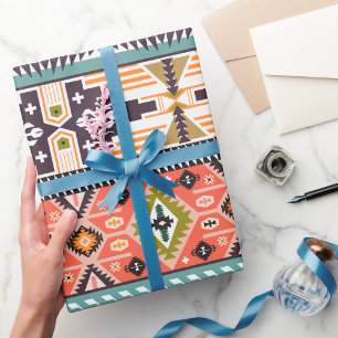 Papier Cadeau Boho Tribal Motif géométrique Sud-Ouest Aztec