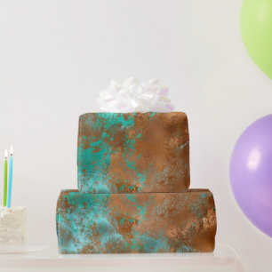Papier Cadeau Boho Turquoise Cuivre Grunge