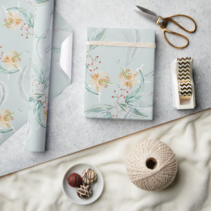 Papier Cadeau Boho Vert Menthe Aquarelle Floral Eucalyptus