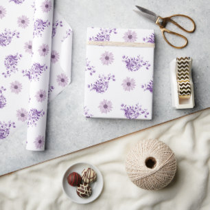 Papier Cadeau Boho vintage à fleurs rose violet
