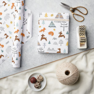 Papier Cadeau Boho Winter Animaux Noël