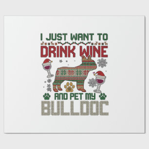 Papier Cadeau Boire du vin Bulldog Chien Sweat-shirt laid Chapea