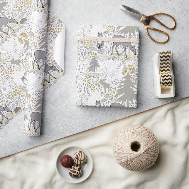 Papier Cadeau Bois Animaux Bois d'hiver (Artisanat)