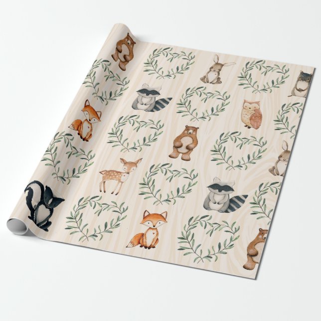 Papier Cadeau Bois Bébé Forêt Animal (Déroulé)