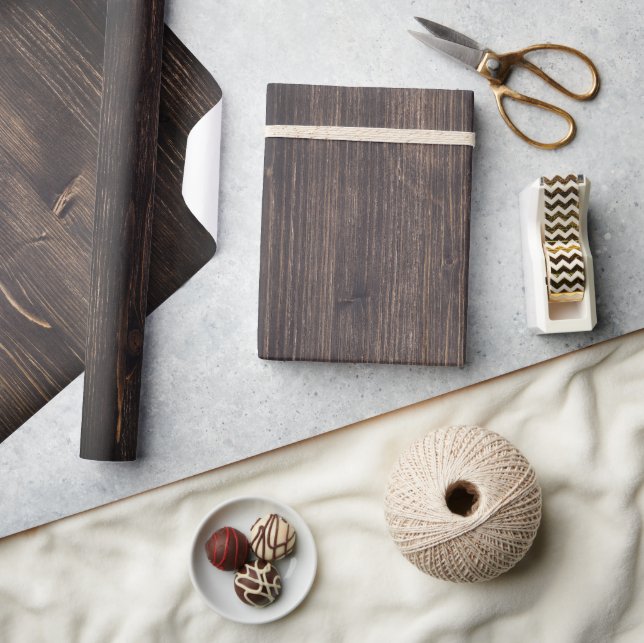 Papier Cadeau Bois brûlé brun foncé bois grain rustique chic (Artisanat)