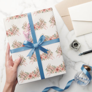 Papier Cadeau Bois de cerf d'automne avec roses roses