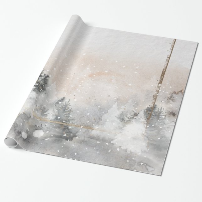 Papier Cadeau Bois de forêt enneigé (Déroulé)