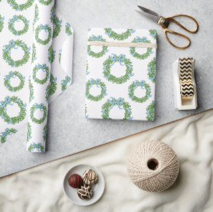 Papier Cadeau Bois de Noël bleu