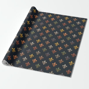 Papier Cadeau Bois de Terre Sombre Design Fleur-de-lis