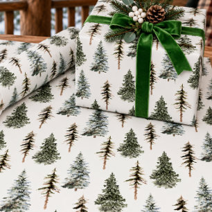 Papier Cadeau Bois enneigé Épicéa Pin Arbres de Noël Forêt