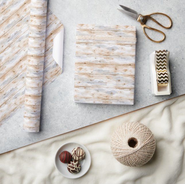 Papier Cadeau Bois Gris Crème Faux Rustique (pas de bois réel) (Artisanat)