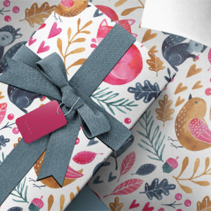 Papier Cadeau Bois hiver Aquarelle renard Noël