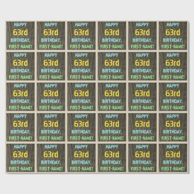 Papier Cadeau Bois imitation, aspect texte peint, 63e anniversai (Plat)