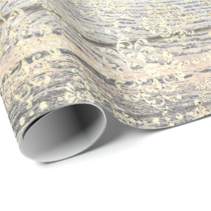 Papier Cadeau Bois métallique plus pouilleux en ivoire d'or de