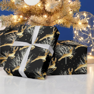 Papier Cadeau Bois Noël Gold Cerf DO-IT-YOURSELF Arrière - pla