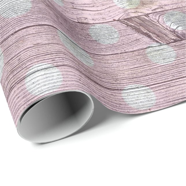 Papier Cadeau bois rose et blanc à pois (Coin rond)