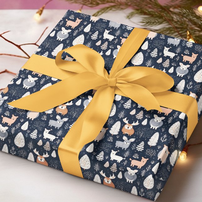 Papier Cadeau Bois scandinave Animaux Noël hiver (Créateur téléchargé)