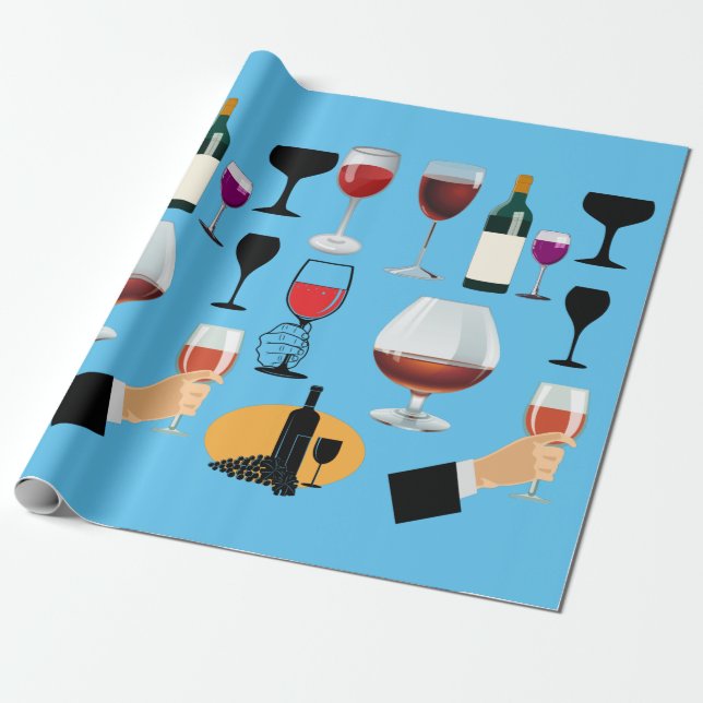Papier Cadeau Boissons en verre de vin Cocktail party Alcool Boo (Déroulé)