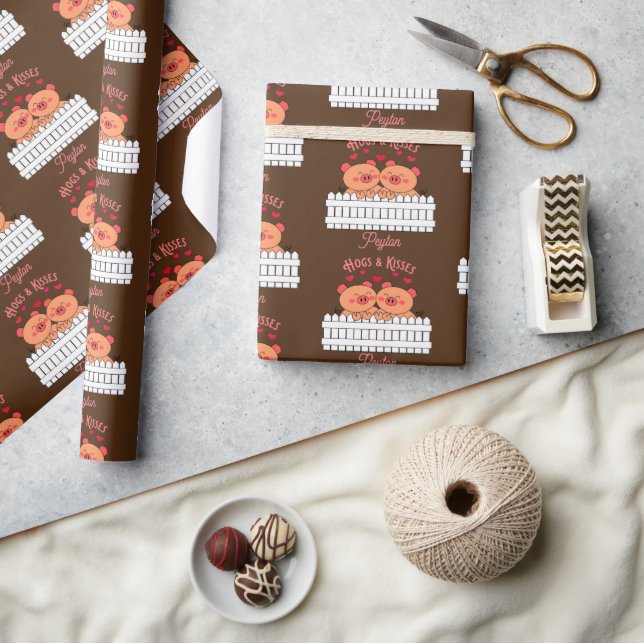 Papier Cadeau Boissons et baisers Ajouter un nom Enveloppement P (Artisanat)