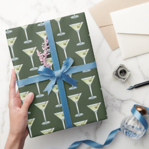 Papier Cadeau Boissons Martini sur fond vert olive