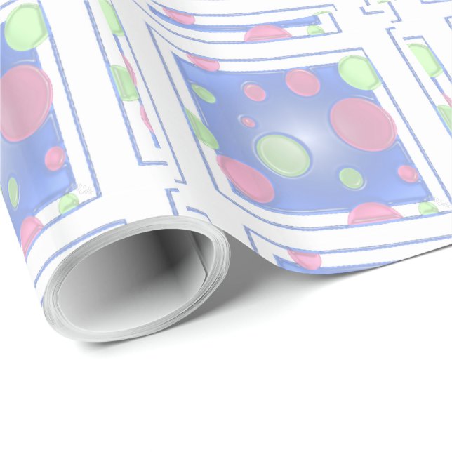 Papier Cadeau Boîte bleue Polkadot (Coin rond)
