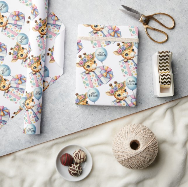 Papier Cadeau Boîte cadeau avec bébé girafe surprise heureux ann (Artisanat)