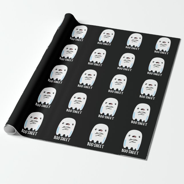 Papier Cadeau Boite Fiche Funny Halloween Ghost Pun Dark BG (Déroulé)