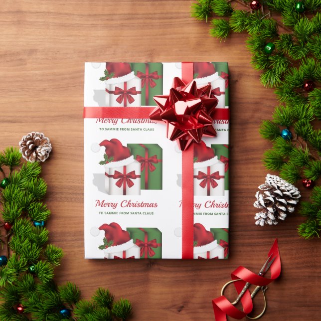 Papier Cadeau Boîtes Cadeaux Vertes et Blanches avec Texte Perso (Cadeau de vacances)