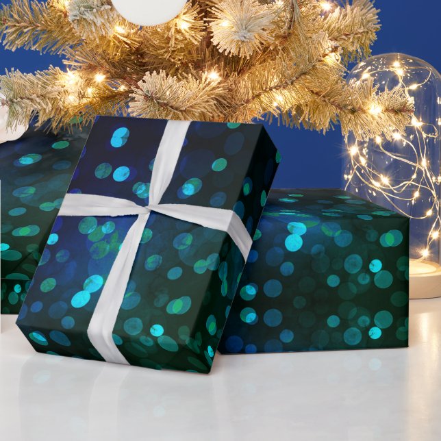Papier Cadeau Bokeh bleu vif lumières de Noël abstrait (Vacances)