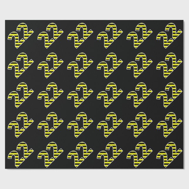 Papier Cadeau Bold, Black & Yellow Stripes 22 Numéro d'événement (Plat)