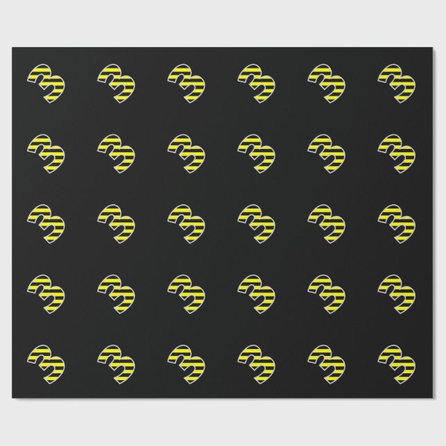 Papier Cadeau Bold, Black & Yellow Stripes 3 Numéro d'événement  (Plat)