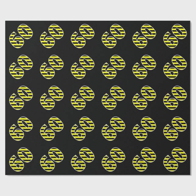 Papier Cadeau Bold, Black & Yellow Stripes 60 Numéro d'événement (Plat)