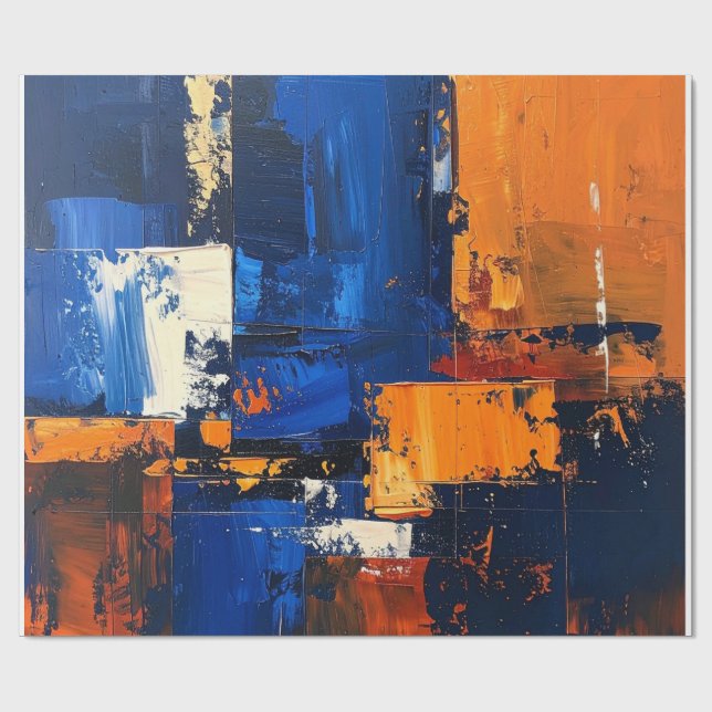 Papier Cadeau Bold Blue Orange Expressionist Brushstrokes (Plat)