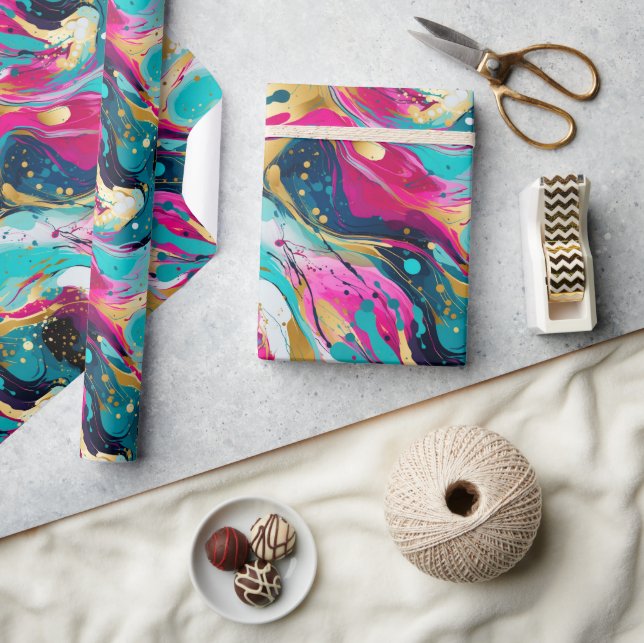 Papier Cadeau Bold Fuchsia Turquoise Abstrait avec Metallics Des (Artisanat)
