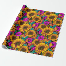 Bold Sunflower & Leopard Wrapping Paper