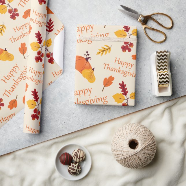 Papier Cadeau Bon thanksgiving Automne Citrouille et Feuille Cad (Artisanat)